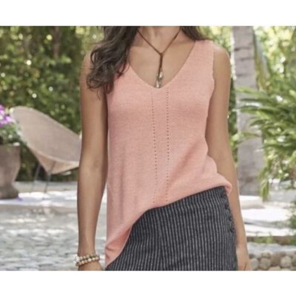 Sundance Baylee salmon pink knit ribbed tank top lightweight v-neck pullover swe